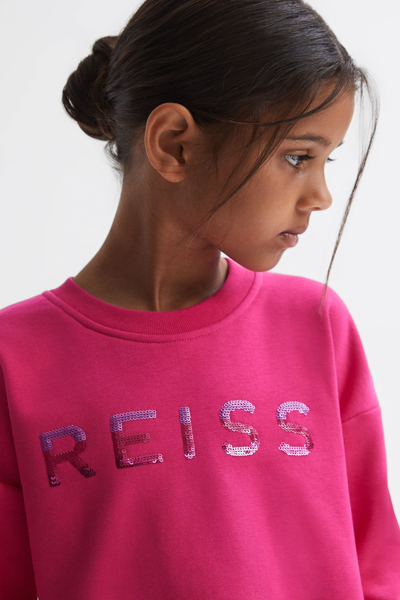 Reiss Kids' Nina - Bright Pink Senior Sequin Crew Neck Jumper, Uk 13-14 Yrs