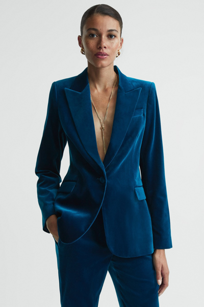 Reiss Ivy - Blue Velvet Single Breasted Suit Blazer, Us 4