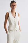 REISS MILA - OFF WHITE TAILORED FIT WOOL SUIT WAISTCOAT, US 0