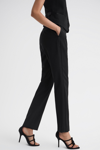 REISS ALIA - BLACK SLIM FIT SATIN STRIPE SUIT TROUSERS, US 8