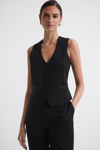 REISS ALIA - BLACK SINGLE BREASTED SATIN SUIT WAISTCOAT, US 12