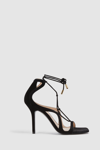 REISS KATE - BLACK LEATHER STRAPPY HIGH HEEL SANDALS, UK 4 EU 37
