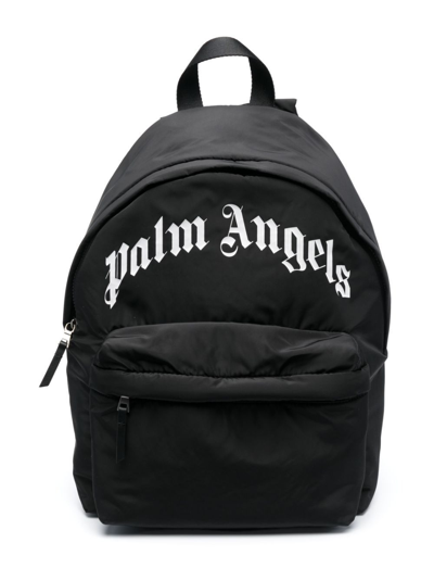 Palm Angels Kids' Logo-patch Zip-up Backpack In Black