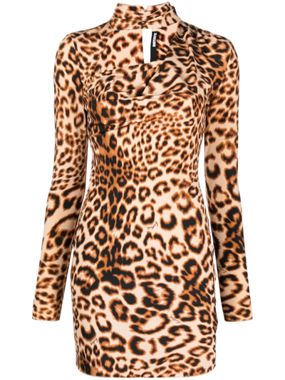 Rotate Birger Christensen Leopard-print Cut-out Minidress In Cream