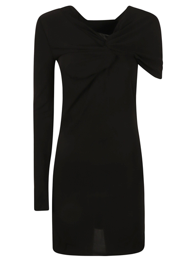 Saint Laurent Draped Viscose Long Dress In Black