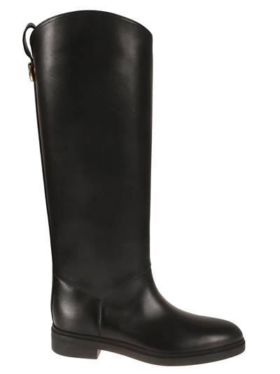 Loro Piana Decker Leather Knee Boots In Black