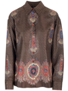 Etro Mix-print Pointed-collar Silk Shirt In Brown