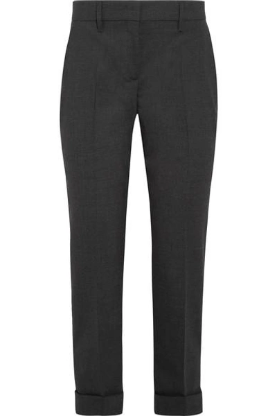Prada Cropped Stretch-wool Slim-leg Trousers In Grey
