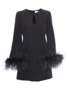 P.a.r.o.s.h Parosh Feather Trim Mini Dress With Elegant Silhouette And Keyhole Detail In Black