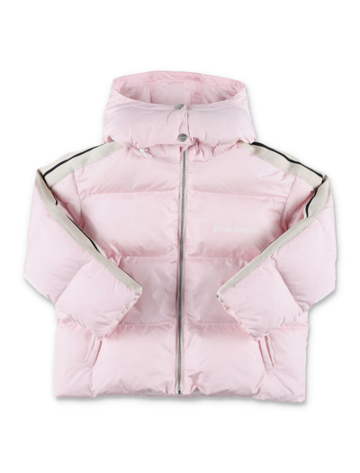 Palm Angels Kids' Logo-print Quilted Hooded Jacket In Pink