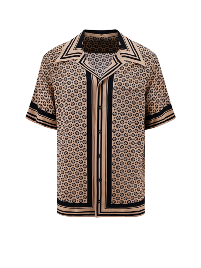 Dolce & Gabbana Dg Monogram-print Silk Shirt In Brown