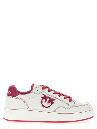 Pinko Logo Faux-leather Sneakers In Off White/fuchsia