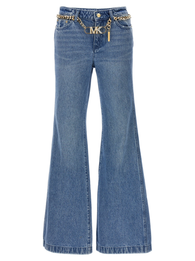 Michael Kors Flare Chain Belt Jeans In Light Blue