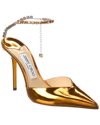 Jimmy Choo Saeda Crystal-embellished Metallic Leather Pumps In Brown