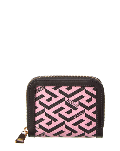 Versace La Greca Coated Canvas & Leather Coin Purse In Pink