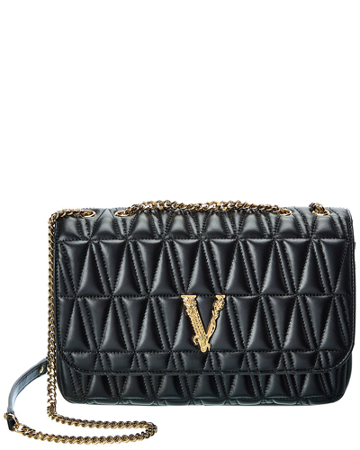 Versace Virtus Quilted Leather Shoulder Bag In Black