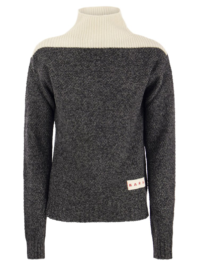 Marni Turtleneck Sweater With Block Colour Processing In Grey