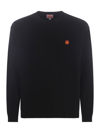 Kenzo Black Knit Jumper With Boke Flower Logo Patch On The Chest In Wool Man In Black