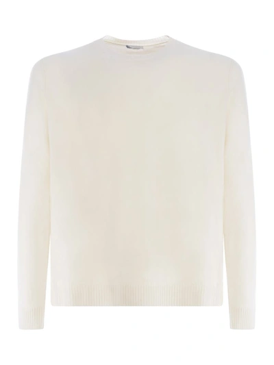 Malo Man Sweater Ivory Size 44 Virgin Wool In White