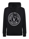 Versace Jeans Black Cotton Logo Details Hooded Sweatshirt In Black