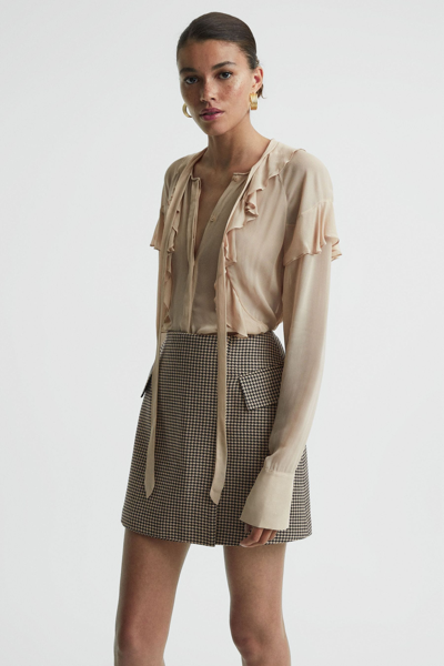 Reiss Black/camel Wool Dogtooth Mini Skirt