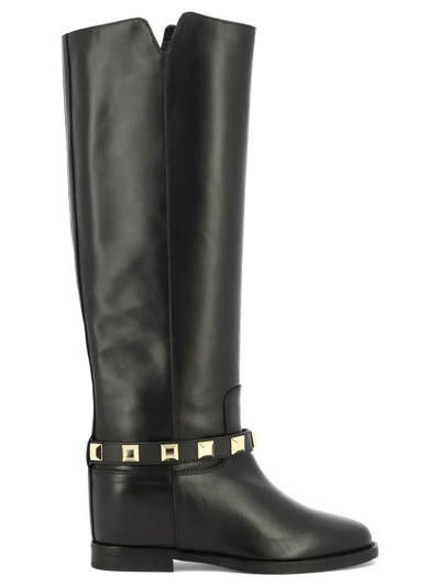 Via Roma 15 Santa Monica Stud-embellished Boots In Black