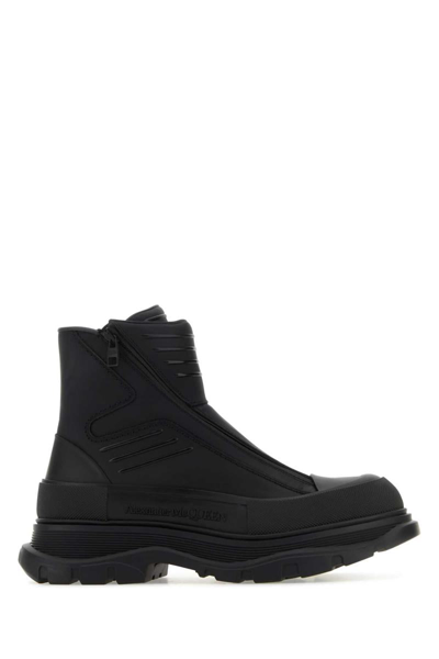 Alexander Mcqueen Leather Tread Slick High-top Platform Sneakers In Black