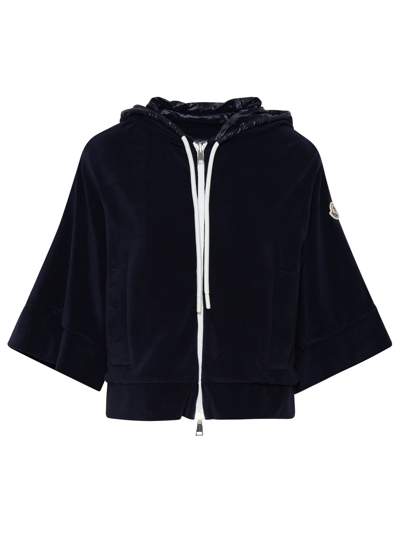 Moncler Cotton-blend Terry Hoodie In Blue