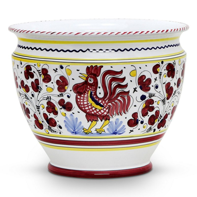 Artistica - Deruta Of Italy Orvieto Red Rooster: Luxury Cachepot Planter Large