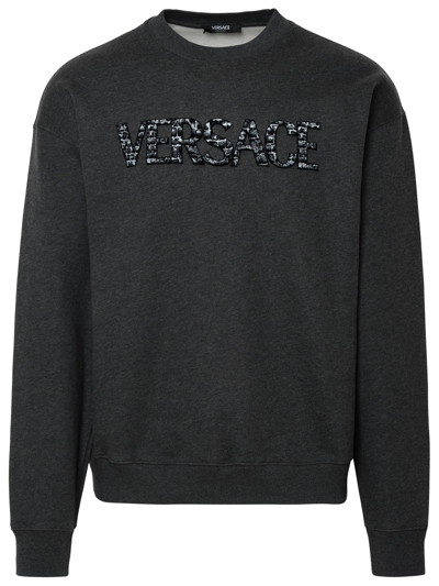 Versace Felpa Logo Scritta In Charcoal