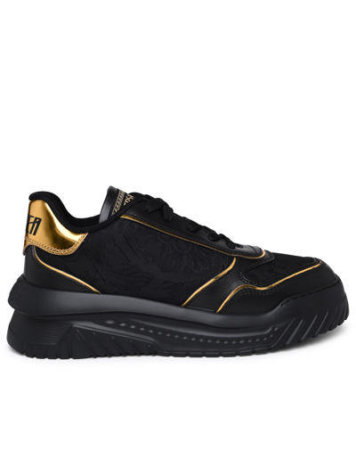 VERSACE VERSACE MAN VERSACE 'ODISSEA' SNEAKERS IN CALF LEATHER AND BLACK FABRIC