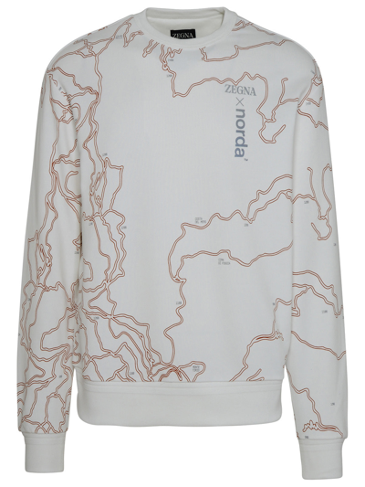 Zegna Map-print Cotton Sweatshirt In White