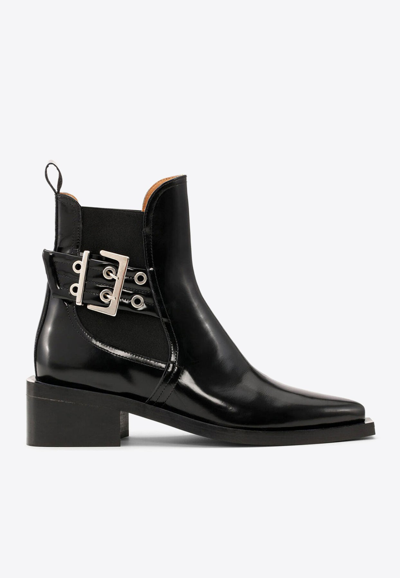 Ganni Black Chunky Buckle Chelsea Boots