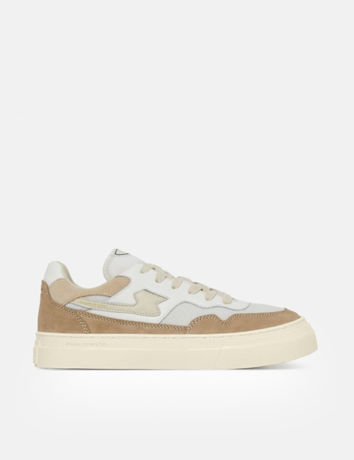 Stepney Workers Club Pearl S Strike Suede Mix Trainers In White & Earth