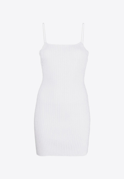 Alexander Wang Crystal-embellished Ribbed-knit Mini Dress In White