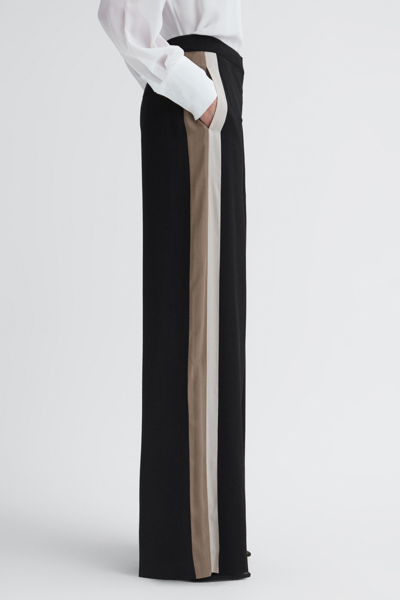 Reiss Black Wide Leg Side Stripe Trousers In Black
