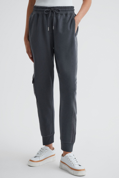 Reiss Allegra - Charcoal Hybrid Side Stripe Drawstring Joggers, Xs