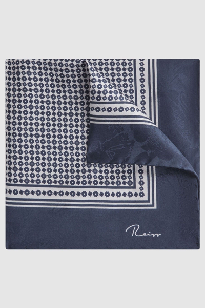 Reiss Martino - Navy/ivory Martino Silk Geometric Pocket Square, One