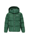 Palm Angels Logo Printed Zipped Down Jacket In Forest Gre
