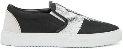 Marcelo Burlon County Of Milan Snakes Wings Slip-on Sneakers In Black And White