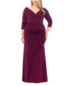 Xscape Ruched Scuba Ruffle Gown In Wine