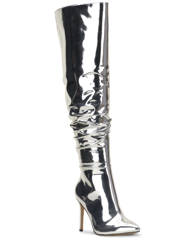 Inc International Concepts Women's Iyonna Over-the-knee Slouch Boots, Created For Macy's In Silver Patent