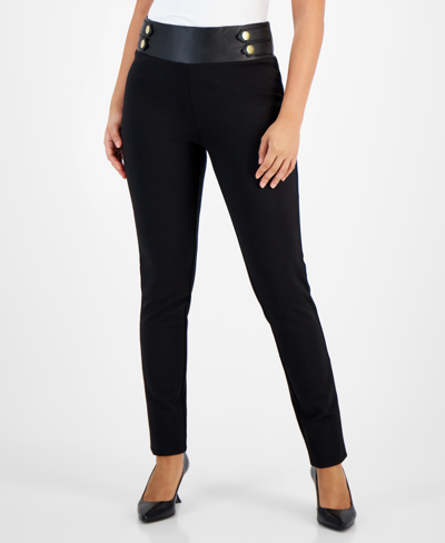 Inc International Concepts Women's Mixed-media Pull-on Ponte Skinny Pants, Created For Macy's In Deep Black