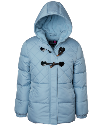 Wippette Pink Platinum Toddler & Little Girls Hooded Toggle-detail Quilted Puffer Jacket In Faded Denim
