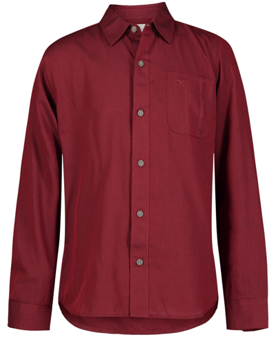 Calvin Klein Big Boys Solid Herringbone Long Sleeve Shirt In Red Carpet