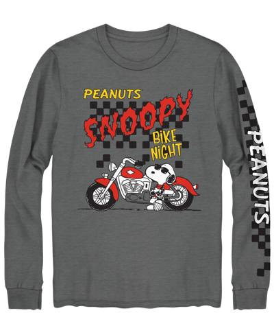 Hybrid Men's Peanuts Snoopy Long Sleeve T-shirt In Charcoal Heather