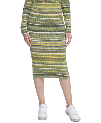 Calvin Klein Jeans Est.1978 Women's Spacedye Stripe Midi Skirt In Dusky Green Combo