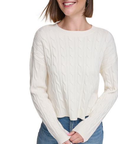 Calvin Klein Jeans Est.1978 Petite Lightweight Cable Cropped Sweater In Mascarpone