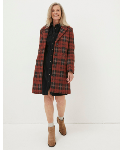 Fatface Tanya Wool Blend Check Coat In Red