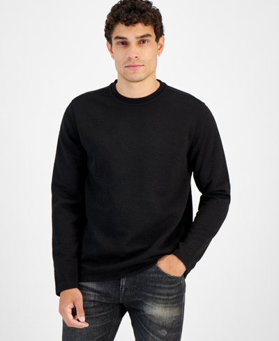 Guess Men's Pullover Long-sleeve Knit Crewneck Sweater In Jet Black